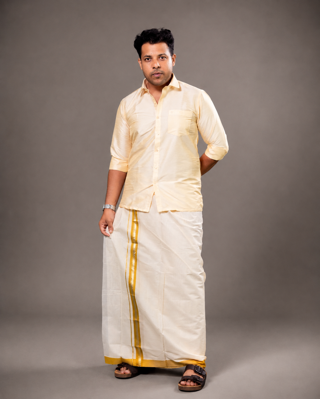 Enteloom Purecotton Kerala Mundu with Silver and Yellow  kara