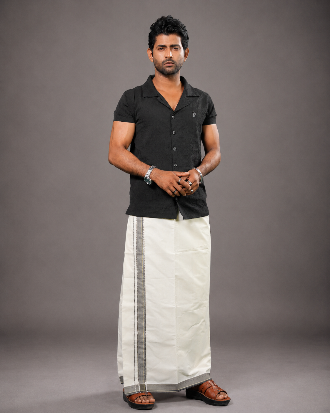 Enteloom purecotton Kerala Mundu with silver and colour kara