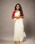 Enteloom Kerala Cotton Kasavu Saree In Orange And Golden Border