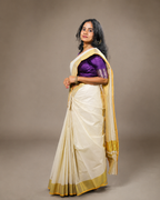 Enteloom Kerala Cotton Kasavu Saree with Orange Border Line
