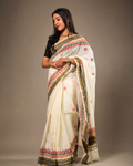 Enteloom Kerala Cotton Saree with Orange And Black Print, Golden And Black Border
