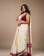 Enteloom Kerala Red embroidery pattern Pure Cotton Saree