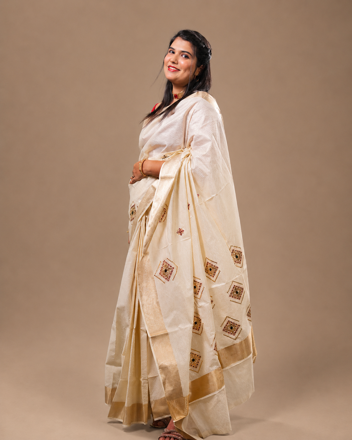 Enteloom Kerala Saree Tissue fabric with heavy embroidery
