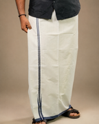 Enteloom Full High Chutty Mundu with Blue and Silver border