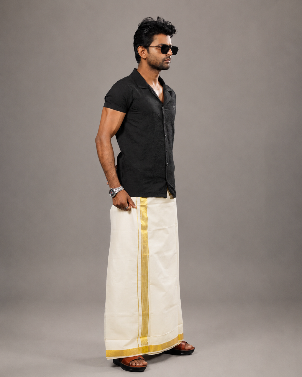 Enteloom purecotton Kerala Double Mundu with Jacquard (60*60) Powerloom