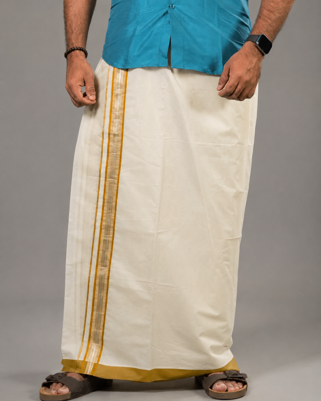 Enteloom purecotton Kerala Double Mundu with silver and colour kara
