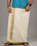 Enteloom purecotton Kerala Double Mundu with silver and colour kara