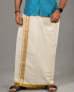 Enteloom purecotton Kerala Double Mundu with silver and colour kara