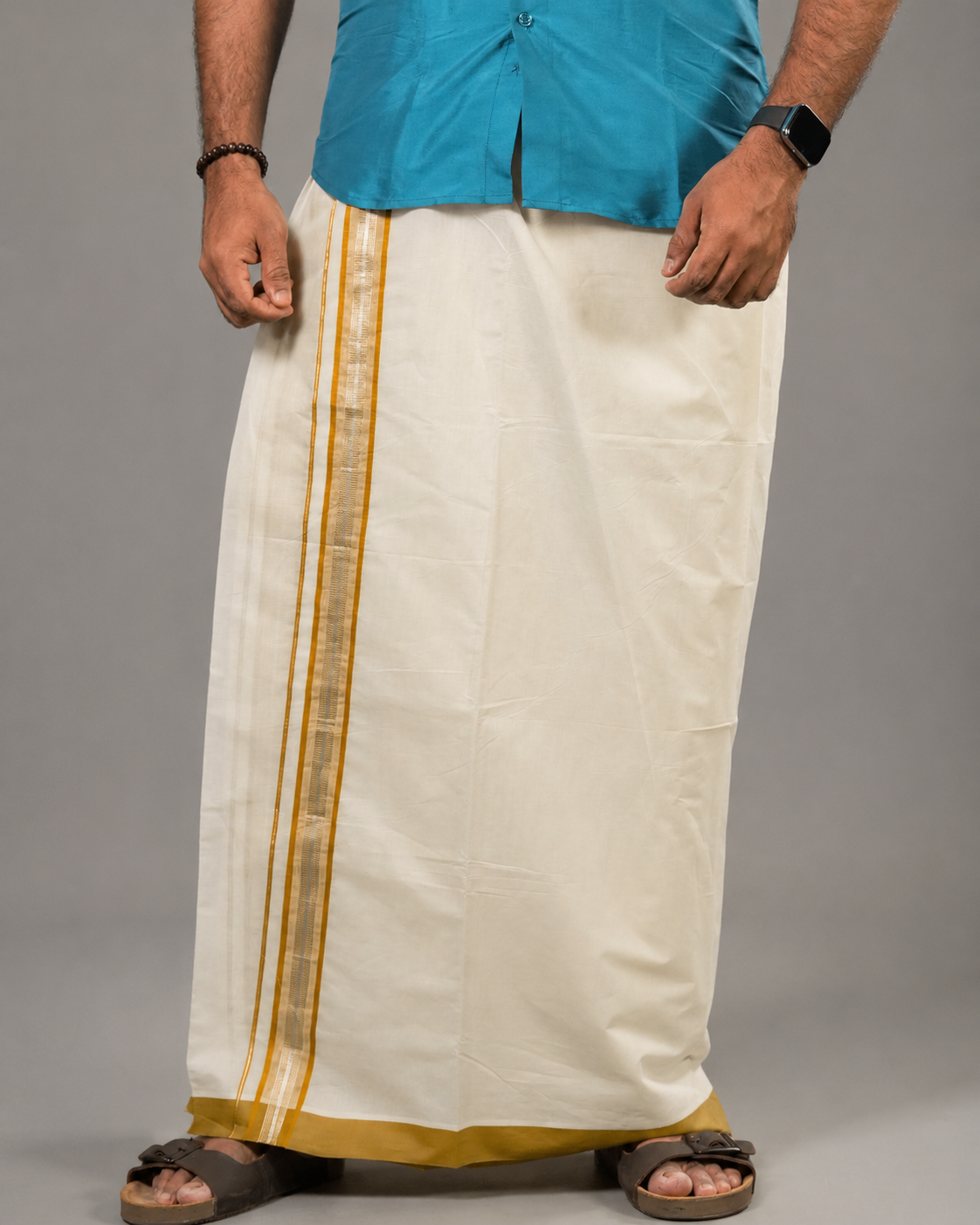 Enteloom purecotton Kerala Double Mundu with silver and colour kara