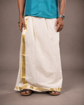 Enteloom Unakkupaavu Handloom Kasavu Double Mundu (100x100) with Jacquard Kasavu Design Border