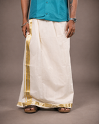Enteloom Unakkupaavu Handloom Kasavu Double Mundu (100x100) with Jacquard Kasavu Design Border