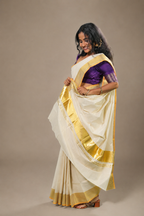 Enteloom Kerala Cotton Kasavu Saree with Orange Border Line
