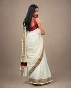 Enteloom Kerala Cotton Kasavu Saree with Black And Maroon Border