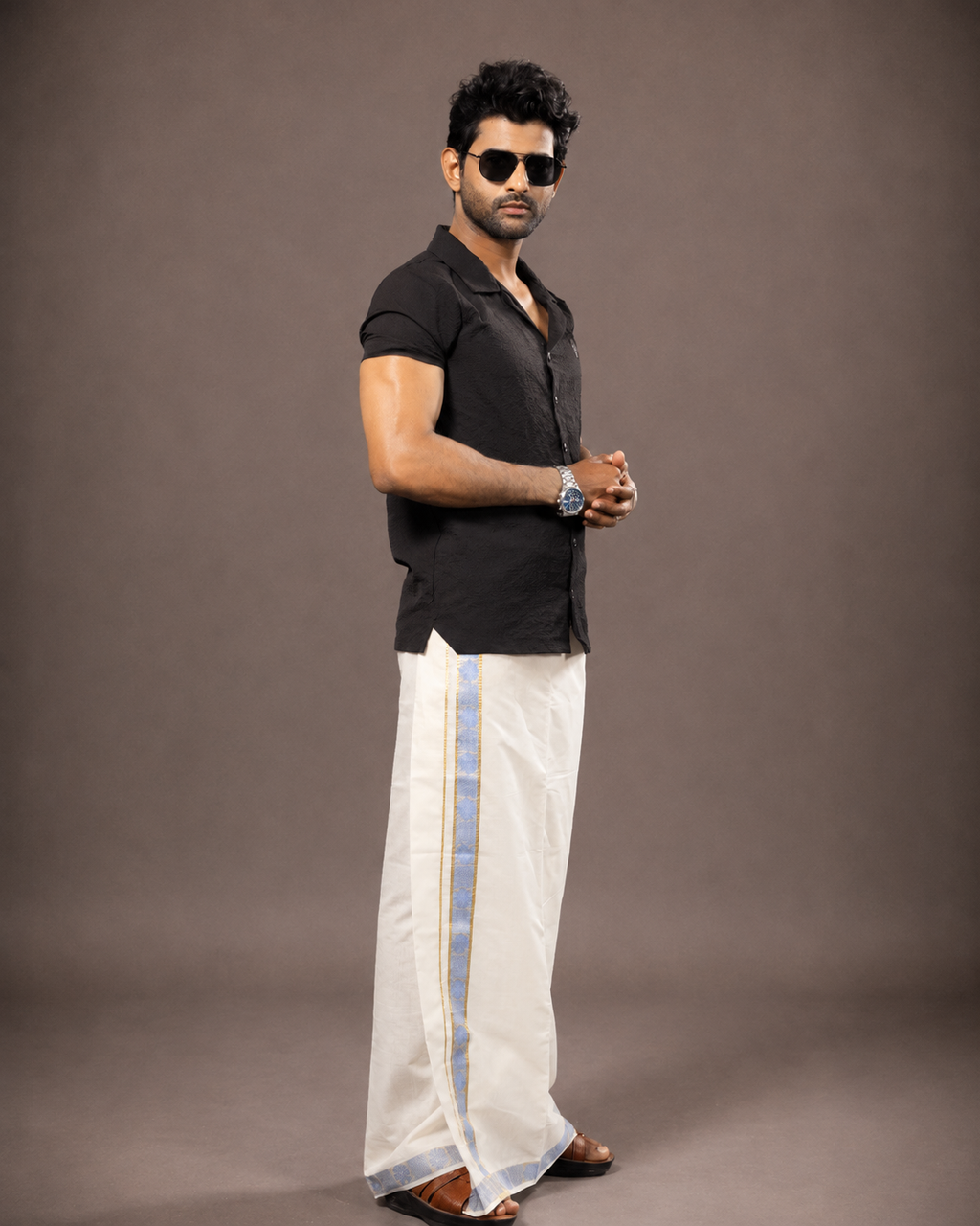Enteloom Unakkupaavu Handloom Kasavu Double Mundu (100x100) with Jacquard Kasavu Design Border