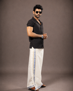 Enteloom Unakkupaavu Handloom Kasavu Double Mundu (100x100) with Jacquard Kasavu Design Border