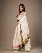 Enteloom Kerala Cotton Saree with Orange And Black Print, Golden And Black Border