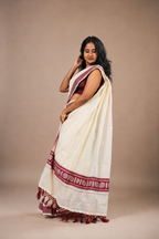 Enteloom Kerala Red embroidery pattern Pure Cotton Saree