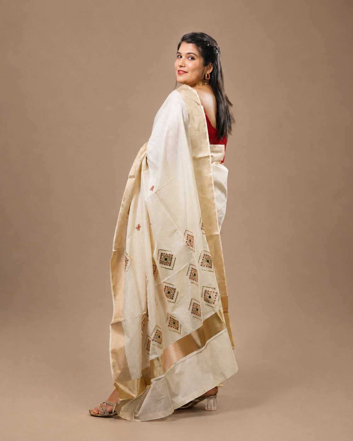 Enteloom Kerala Saree Tissue fabric with heavy embroidery
