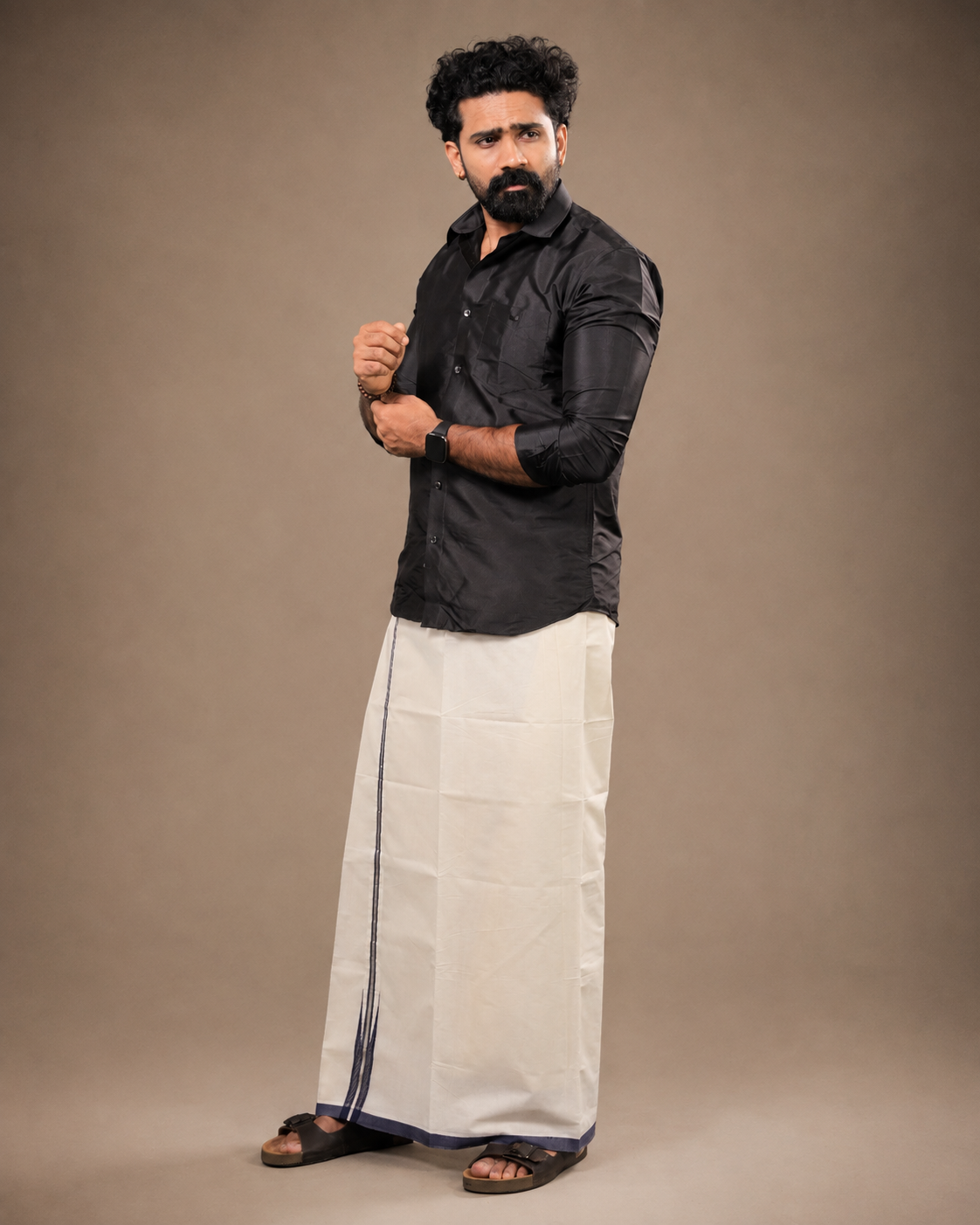 Enteloom Full High Chutty Mundu with Blue and Silver border