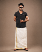 Enteloom Unakkupaavu Handloom Kasavu Double Mundu (80x80) with Jacquard Kasavu Design Border