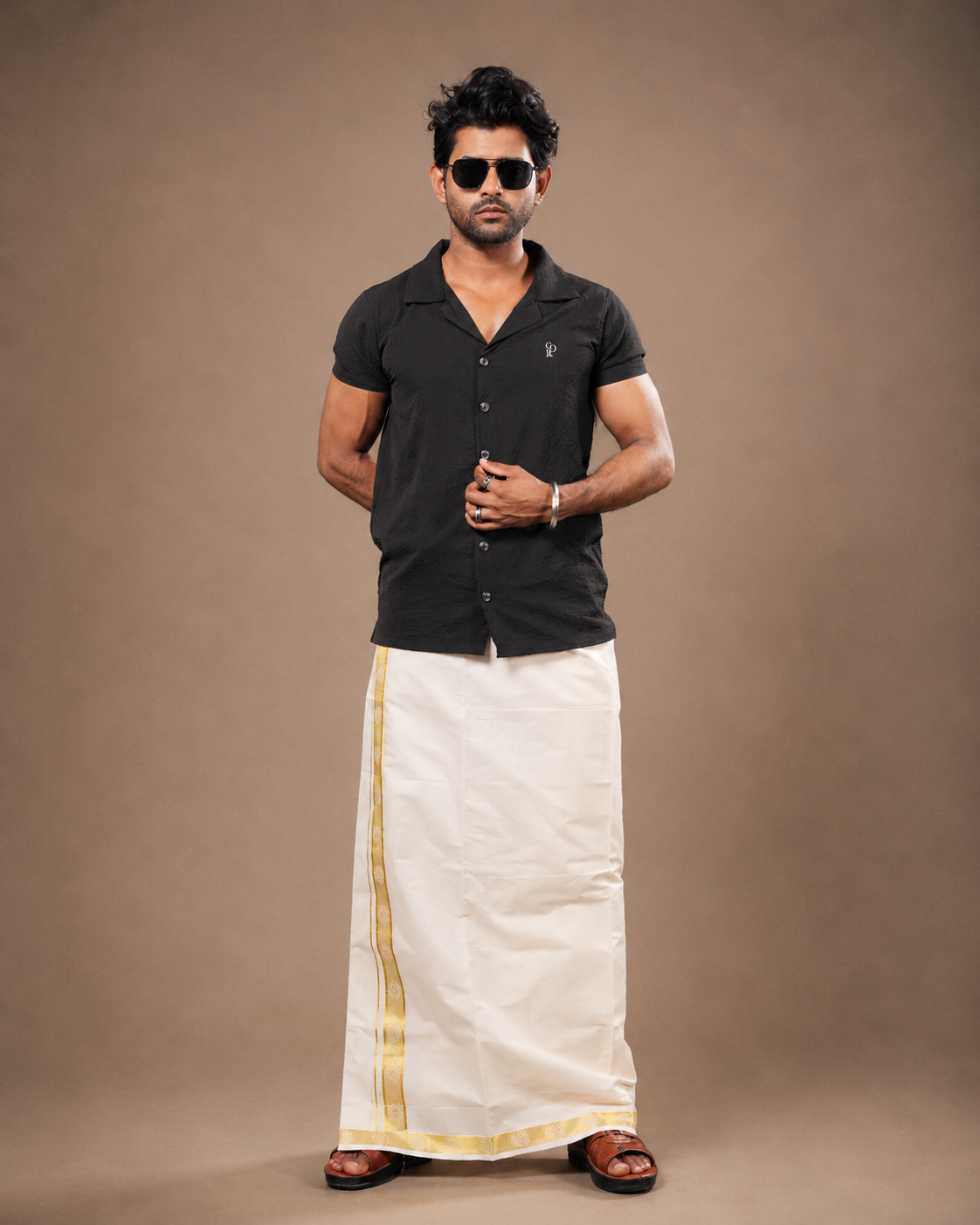Enteloom Unakkupaavu Handloom Kasavu Double Mundu (80x80) with Jacquard Kasavu Design Border