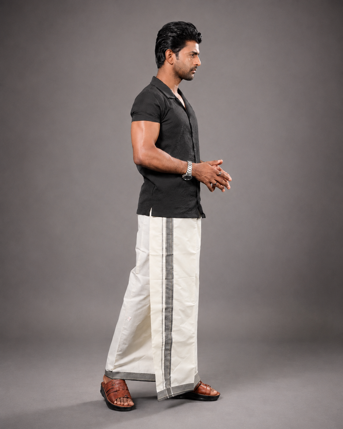 Enteloom purecotton Kerala Mundu with silver and colour kara