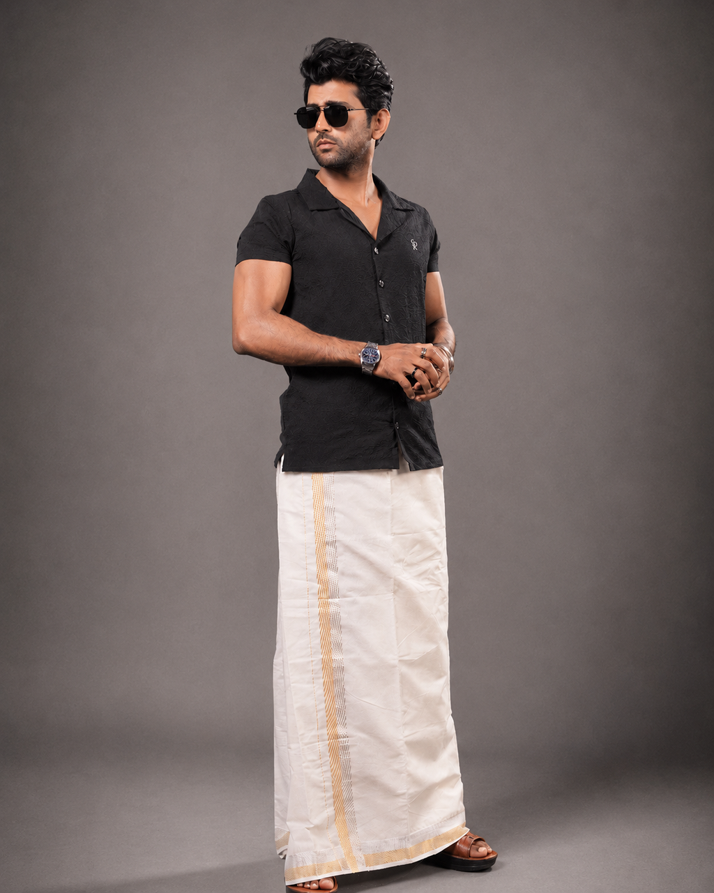 Enteloom Gold Silver Vari Kerala Pure Cotton Double Mundu