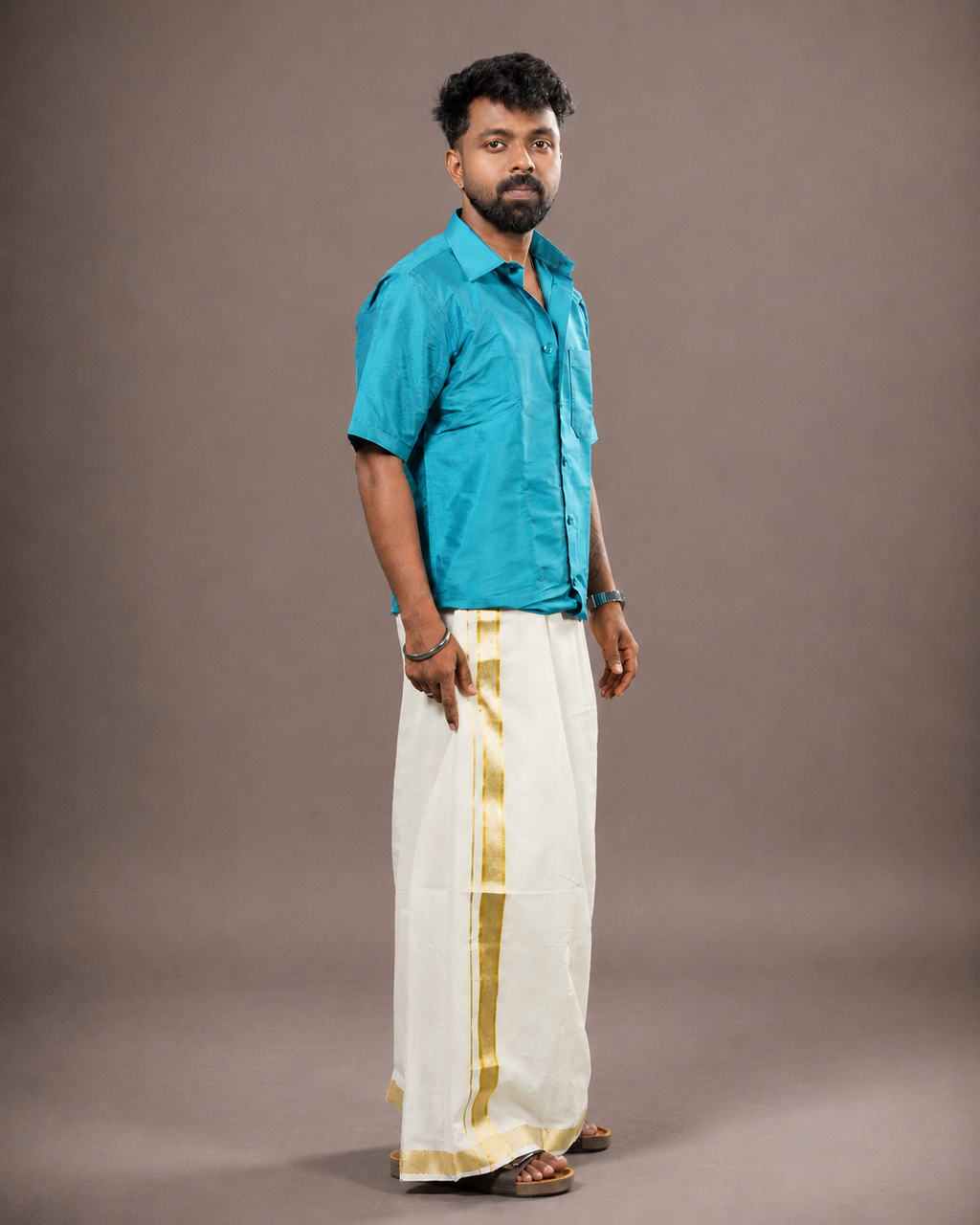 Enteloom Unakkupaavu Handloom Kasavu Double Mundu (100x100) with Jacquard Kasavu Design Border