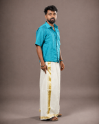 Enteloom Unakkupaavu Handloom Kasavu Double Mundu (100x100) with Jacquard Kasavu Design Border