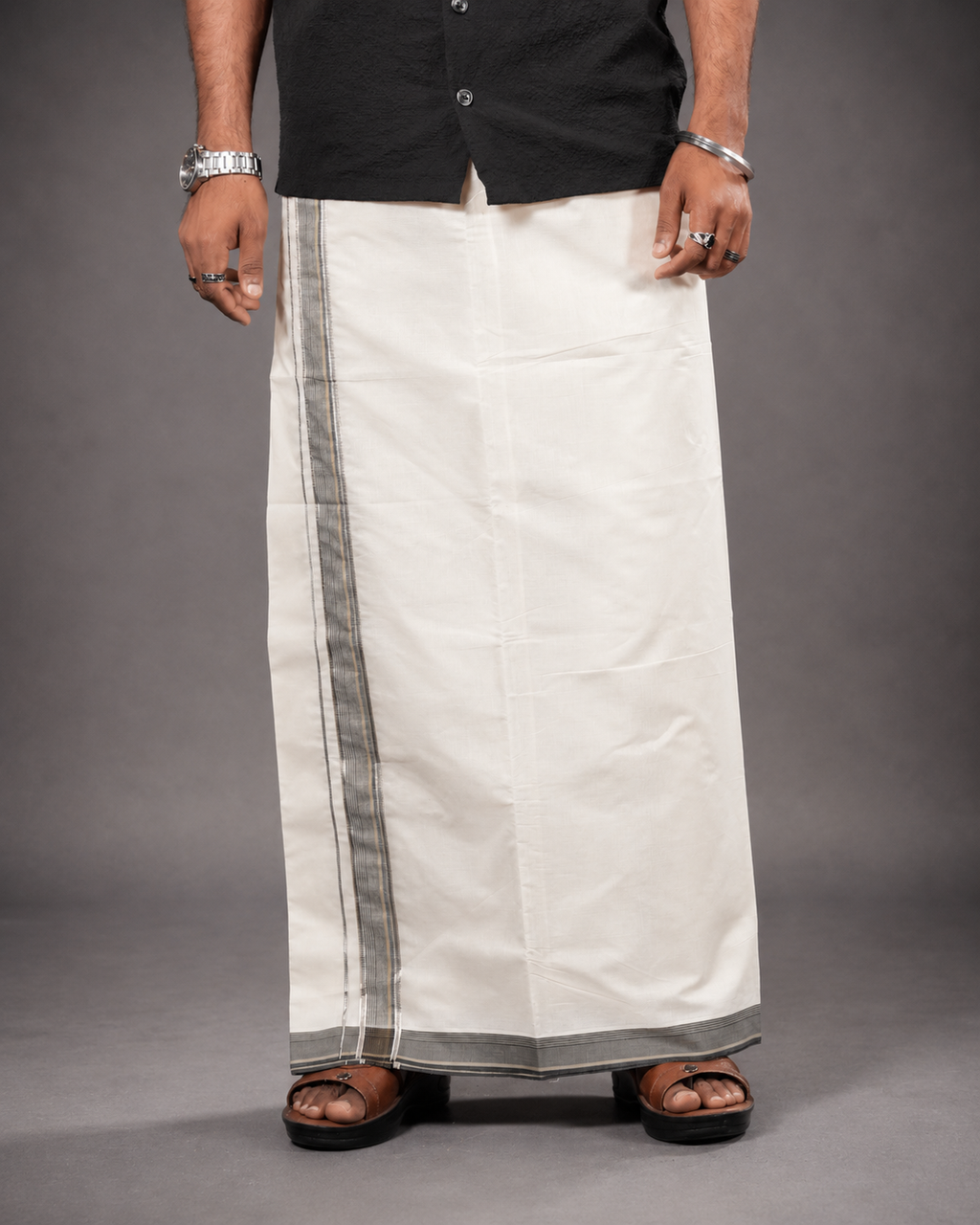 Enteloom purecotton Kerala Mundu with silver and colour kara