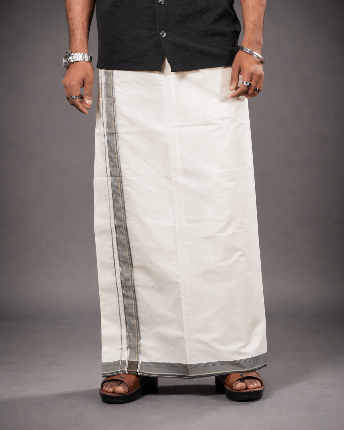 Enteloom purecotton Kerala Mundu with silver and colour kara