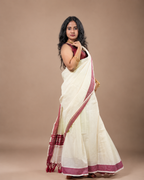 Enteloom Kerala Red embroidery pattern Pure Cotton Saree