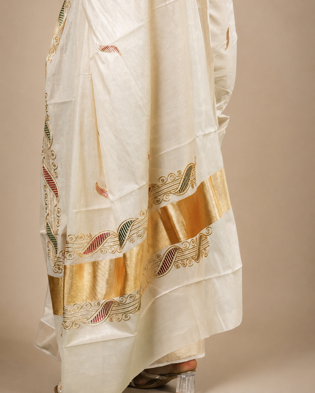 Tissue fabric with heavy embroidery