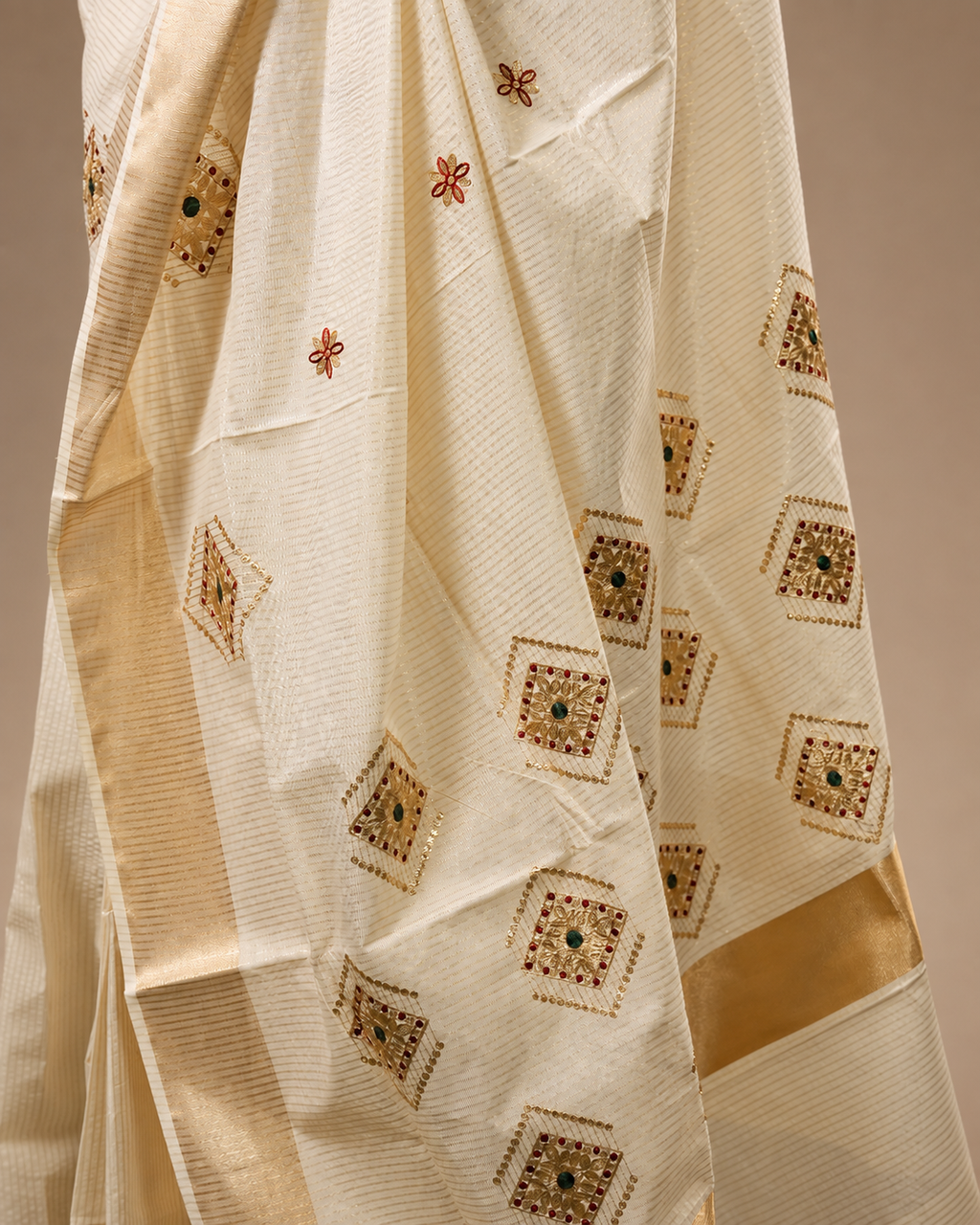 Enteloom Kerala Saree Tissue fabric with heavy embroidery