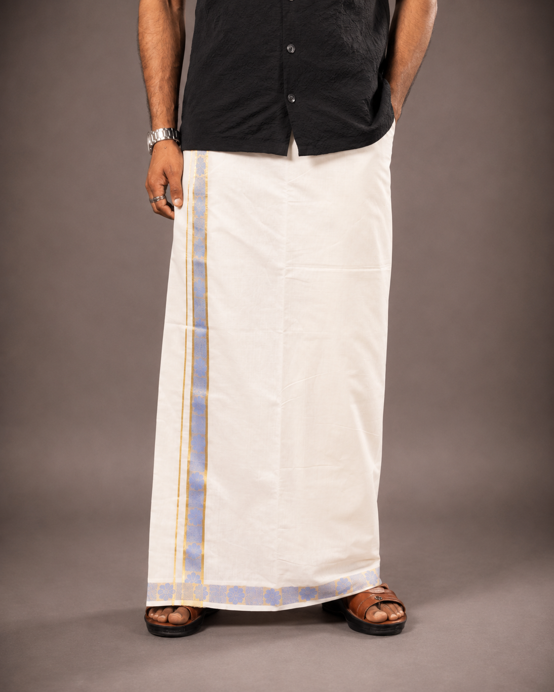 Enteloom Unakkupaavu Handloom Kasavu Double Mundu (100x100) with Jacquard Kasavu Design Border