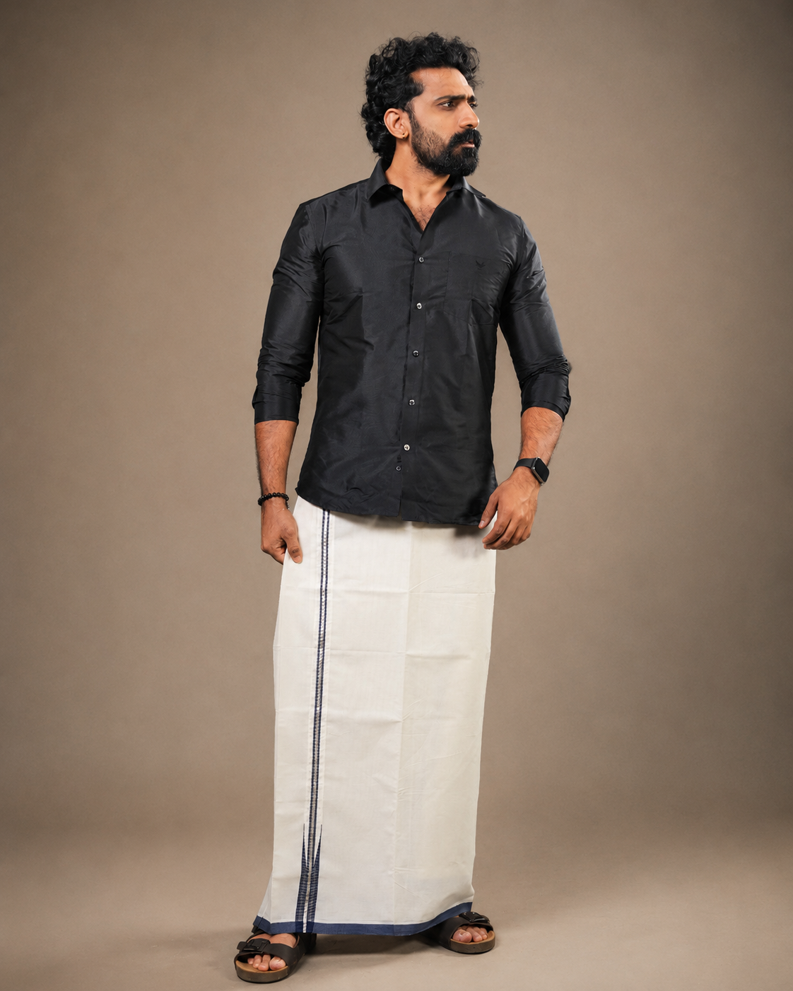 Enteloom Full High Chutty Mundu with Blue and Silver border