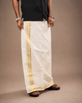 Enteloom Unakkupaavu Handloom Kasavu Double Mundu (80x80) with Jacquard Kasavu Design Border