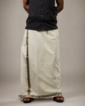 Enteloom Unakkupaavu Handloom Kasavu Double Mundu (100x100) with Jacquard Kasavu Design Gold And Black Border
