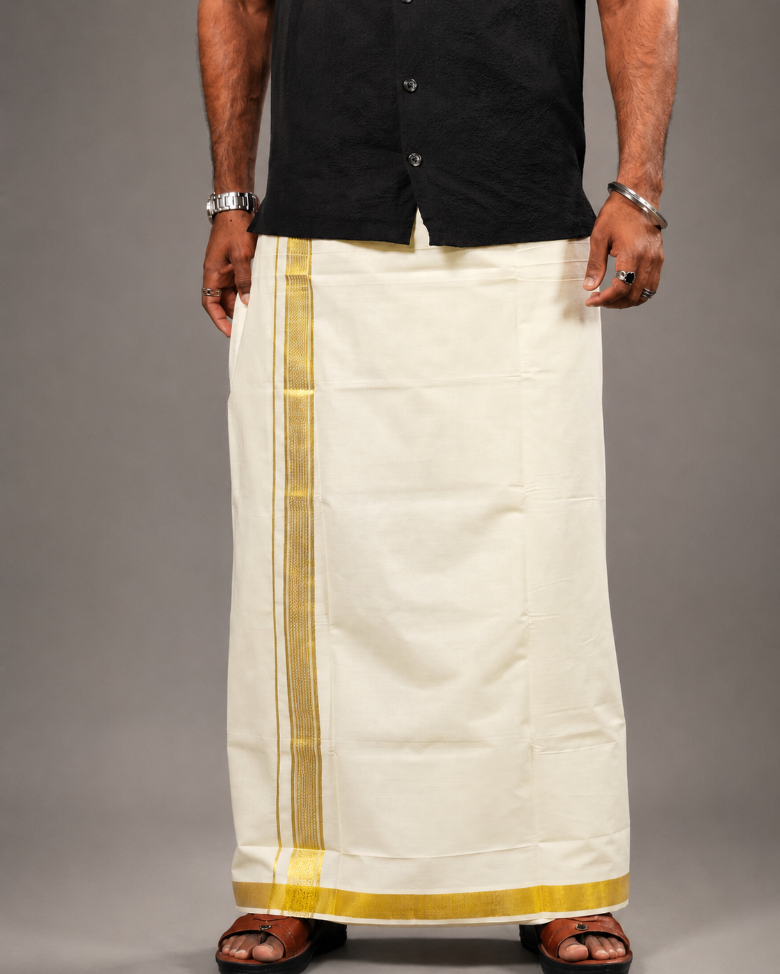 Enteloom purecotton Kerala Double Mundu with Jacquard (60*60) Powerloom