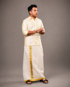 Enteloom Purecotton Kerala Mundu with Silver and Yellow  kara