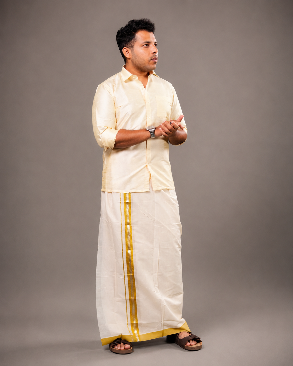Enteloom Purecotton Kerala Mundu with Silver and Yellow  kara