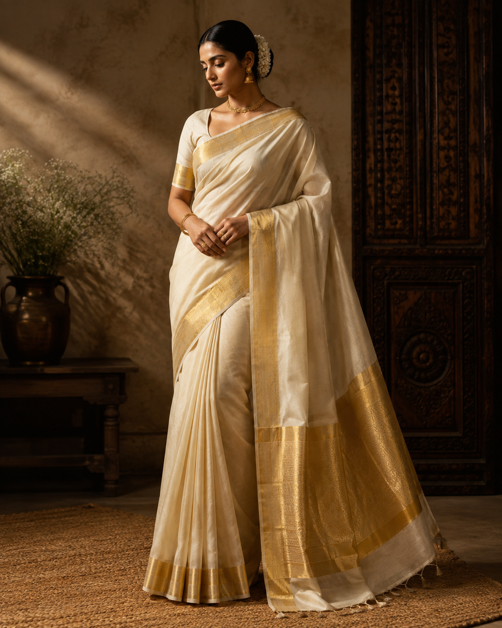 Kasavu Handloom Dhoti— Gold Zari