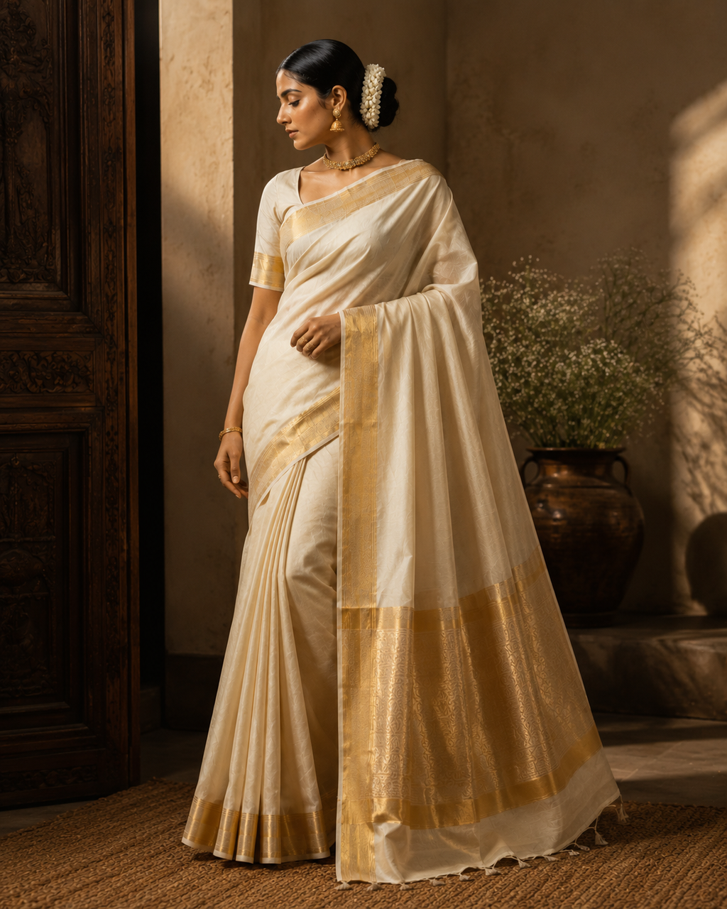 Kasavu Handloom Dhoti— Gold Zari