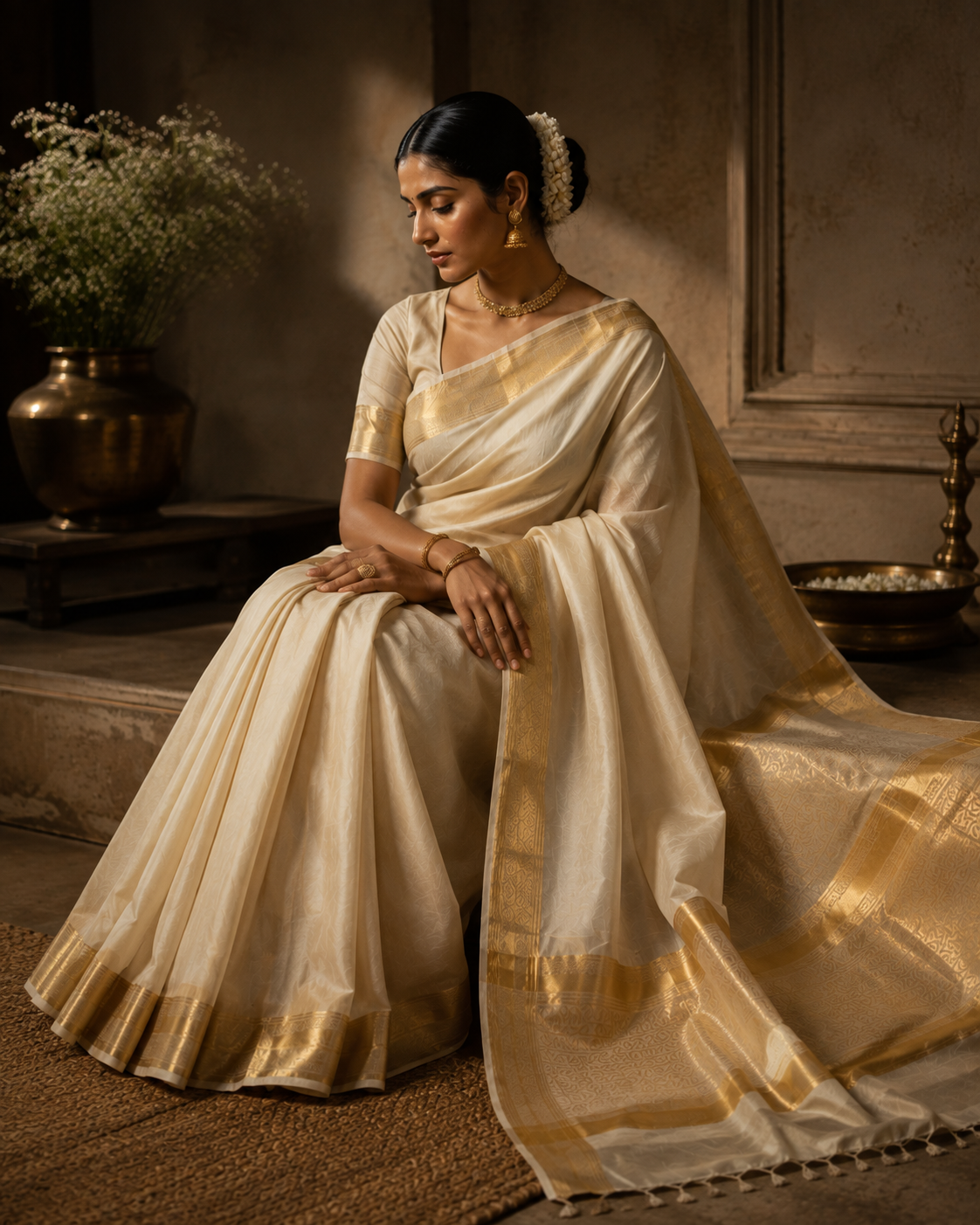 Kasavu Handloom Dhoti— Gold Zari