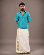 Enteloom Unakkupaavu Handloom Kasavu Double Mundu (100x100) with Jacquard Kasavu Design Border