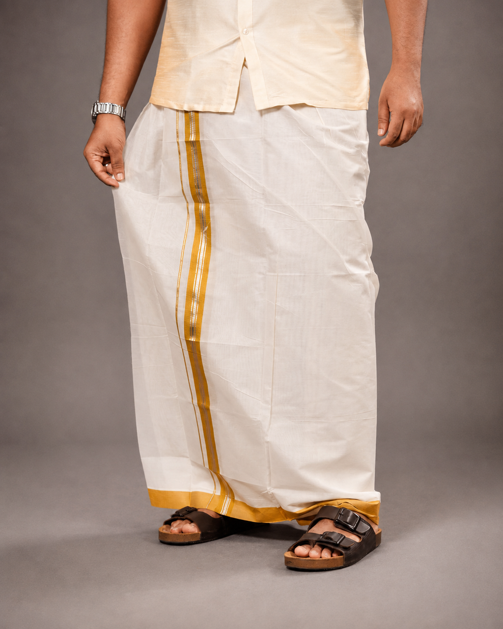 Enteloom Purecotton Kerala Mundu with Silver and Yellow  kara