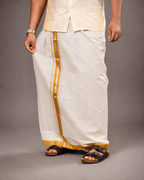 Enteloom Purecotton Kerala Mundu with Silver and Yellow  kara